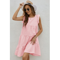 Pink Plaid Ruffled Mini Dress