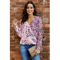 Pink Out Of Sight Mixed Print Drape Blouse