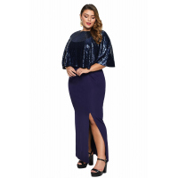 Blue Sequin Cape Plus Size Maxi Dress