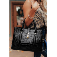 3pcs Black Alligator Faux Leather Handbag Crossbody Bag with Card Bag