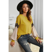 Yellow Cheetah Detail Balloon Sleeve Top