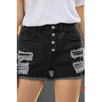 Black Gypsy Mid-rise Distressed Denim Shorts