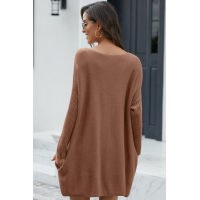 Khaki Oversized Batwing Sleeve Sweater Dress