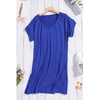 Blue V Neck Cuffed T-shirt Dress