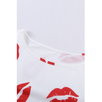 White Valentine’s Day Lip Prints Long Sleeve Top