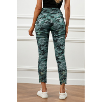 Green Camouflage Hollow out Skinny Jeans with Pocket