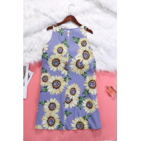 Purple Sunflower Print Tank Dress