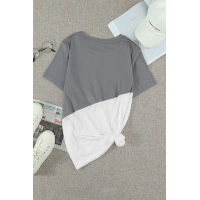 Gray Crew Neck Colorblock Tee