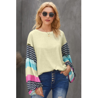 Apricot Striped Colorblock Long Sleeve Knit Top