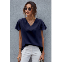 Blue V Neck Short Sleeve Tee