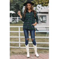 Green Loose Fit Boyfriend Style Plaid Shirt