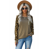 Round Neck Leopard Print Sequin Long Sleeve Top