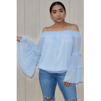 Sky Blue Swiss Dot Off The Shoulder Top