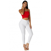 White High Waist Skinny Jeans with Round Pockets