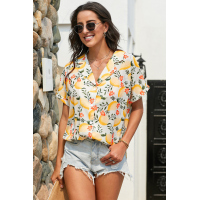 Yellow Printed Button Front Top