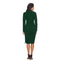 Jade Green Asymmetric Peplum Style Pussy Bow Dress