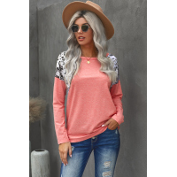 Pink Long Sleeve Top With Leopard Snakeskin Print