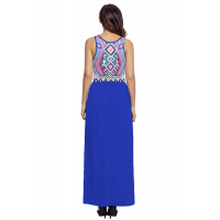 Stylish Aztec Print Sleeveless Royal Blue Maxi Dress