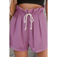 Purple Frilled Drawstring Waist High Rise Shorts