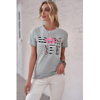 Leopard Mom Life Lips Gray T-Shirt