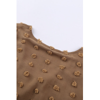 Brown V Neck Polka Dot Lantern Sleeve Top