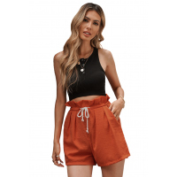 Orange Frilled Drawstring Waist High Rise Shorts