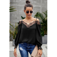 Black Lace Cold Shoulder Blouse