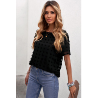 Black Swiss Dot Texture Short Sleeve Top