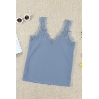 Sky Blue Eyelash V Neck Cami Tank Top