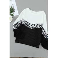 Cheetah Print Colorblock Knitted Casual Top