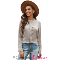 Apricot Frilled Neckline Buttoned French Shirt