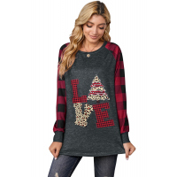 Red Plaid Christmas Print Long Sleeve Top