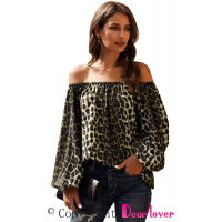 Leopard Print Elastic Neck Off Shoulder Top