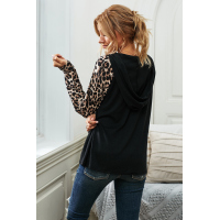 Lace Up Neck Leopard Long Sleeves Top