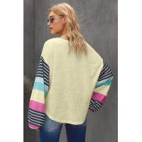 Apricot Striped Colorblock Long Sleeve Knit Top