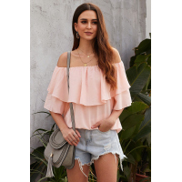 Pink Soft Breeze Frilling Off-shoulder Top