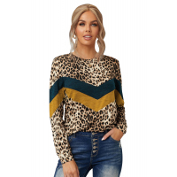 Chevron Colorblock Splicing Leopard Long Sleeve Top