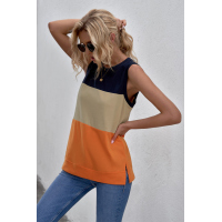 Orange Color Block Crew Neck Tank Top