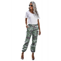 Green Elastic Waist Neon Camo Joggers