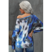 V-neck Knotted Blue Tie-dye Top