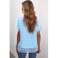 Sky Blue Swiss Dot Texture Short Sleeve Top