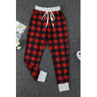 Red Plaid Drawstring Joggers