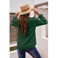 Green Elegant V-Neck Swiss Dot Lace Blouse