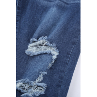 Blue Medium Wash High Rise Distressed Skinny Jeans