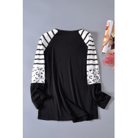 Black Striped Animal Print Colorblock Long Sleeve Top