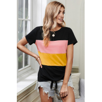 Color Block Panel Front T-shirt with Knot