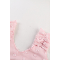 Pink Swiss Dot Woven Sleeveless Top With Ruffled Straps