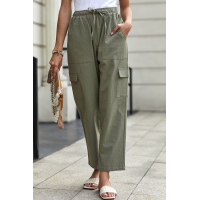 Green Driven Linen Blend Pocketed Cargo Pants