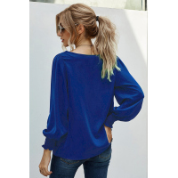 V Neck Lace Patchwork Blue Blouse