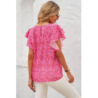 Pink Floral Ruffle Short Sleeve Tee